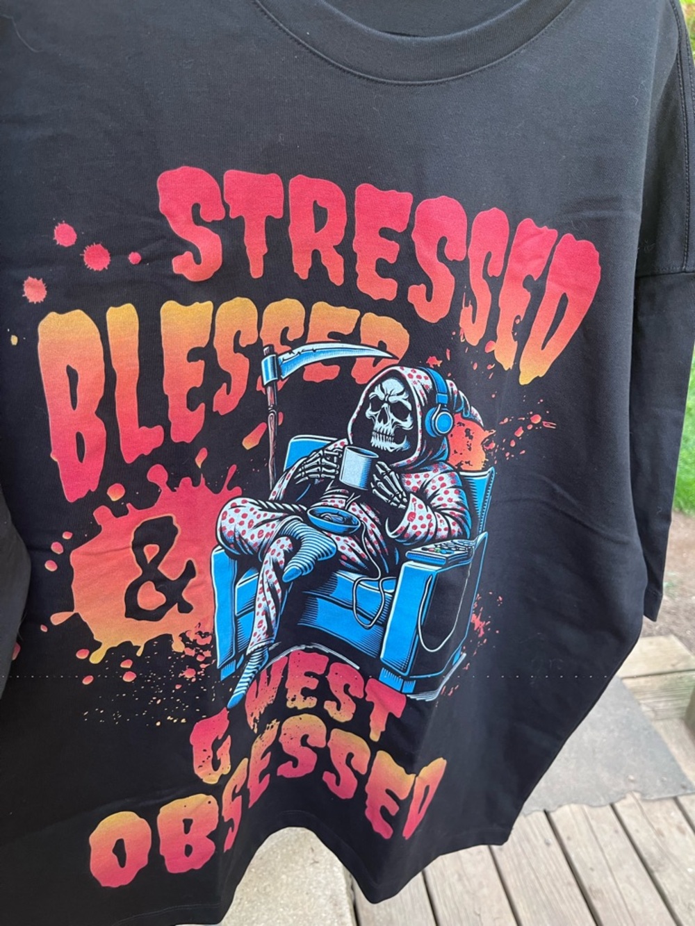 G West “Stressed, Blessed, & Obsessed” Grim Reaper Graphic Tee - 2XL - NWT